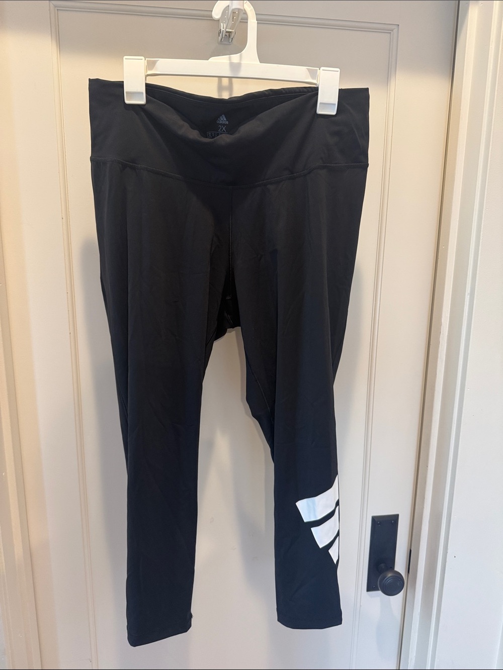 adidas Black cropped Leggings with White Stripe Accent